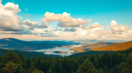 A crystal-blue lake lies beneath rocky cliffs where a powerful waterfall descends fiercely.の写真素材