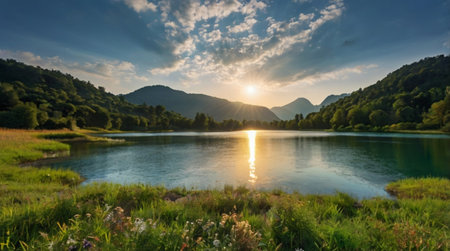 A star-filled night sky above silent mountain peaks.の写真素材
