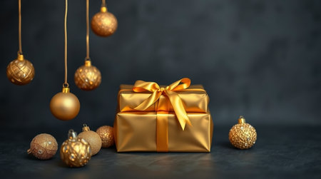 Warm-toned lighting brings a gentle glow to the polished golden surfaces in this luxurious scene.の写真素材