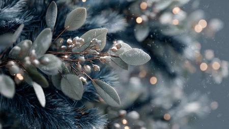 Products arranged among pinecones and frosted branches.の写真素材
