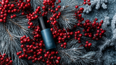 Light blue cream jar conveys hydration and seasonal freshness.の写真素材