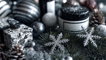 Cozy composition ideal for festive skincare promotions.の写真素材