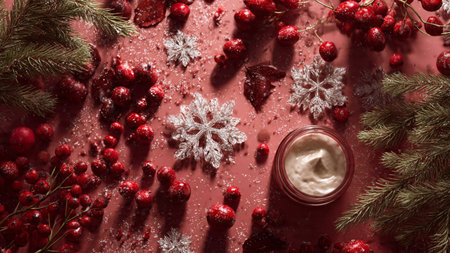 Spray bottles and creams styled with glitter accents.の写真素材