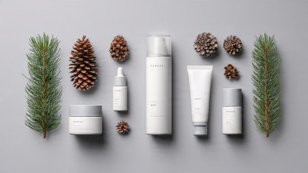 Winter artisan flat lay styled with festive accents.の写真素材