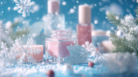 Flat lay features natural elements and diverse product textures.の写真素材