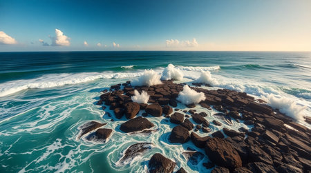 Beautiful seascape. Fantastic seascape. Dramatic overcast sky. Beauty world.の写真素材