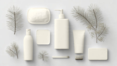 Mockup of cosmetic products on white background, 3d renderingの写真素材