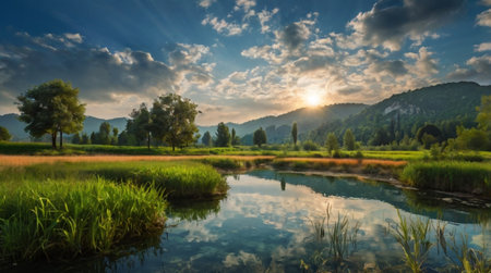 A mountain lake surrounded by jagged granite cliffs.の写真素材