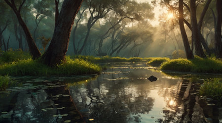 A bamboo forest swaying softly in the wind.の写真素材