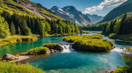 A quiet pine forest with soft moss and fallen needles.の写真素材