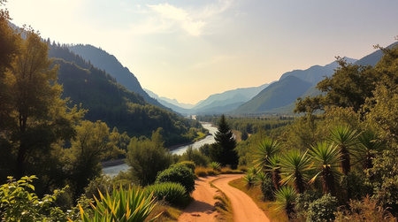 A vast savannah glowing gently under early morning light.の写真素材