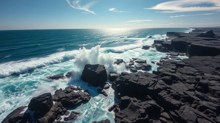 A quiet evergreen forest glowing with soft morning sun.の写真素材