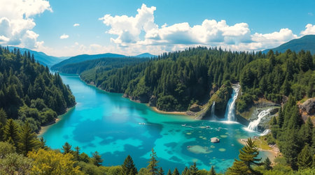 A rocky stream flowing through a mountain forest.の写真素材