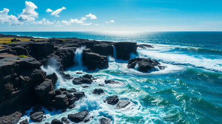 A moss-covered forest with ancient trees reaching skyward.の写真素材