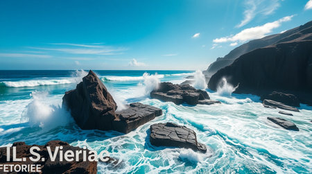 A remote ice-covered tundra under pale blue skies.の写真素材