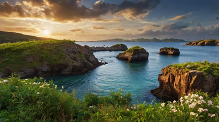 A brilliant starry sky shining over a peaceful desert.の写真素材