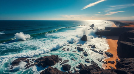 A quiet sunset beach with smooth sand and gentle waves.の写真素材