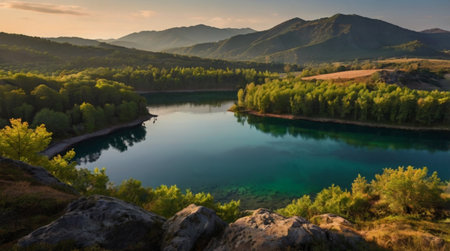 A vibrant canyon landscape with colorful layered rock.の写真素材