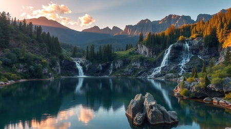 A mountain river rushing through smooth granite boulders.の写真素材