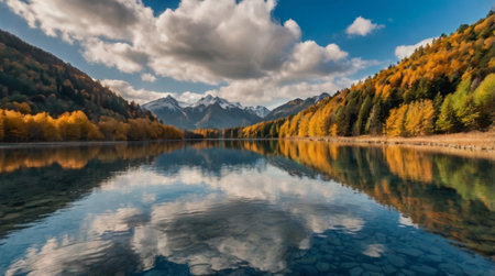 A peaceful river delta with shallow waterways and reeds.の写真素材