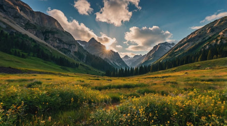 A mountain lake surrounded by jagged granite cliffs.の写真素材