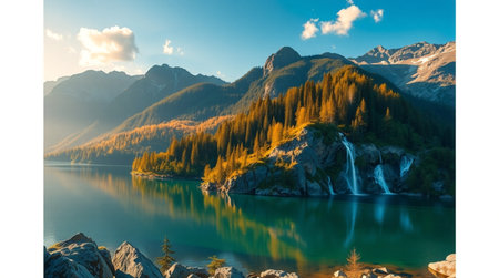 A canyon river cutting through towering red cliffs.の写真素材
