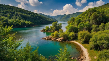 A magnificent mountain ridge surrounded by clouds.の写真素材