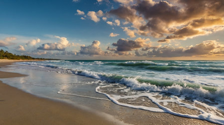 A wide open meadow filled with colorful wildflowers swaying in the breeze.の写真素材