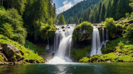 A bright spring forest full of blossoming trees.の写真素材