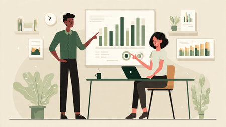 A laptop showing financial fluctuations paired with research documents and a cup of warm coffee.の写真素材