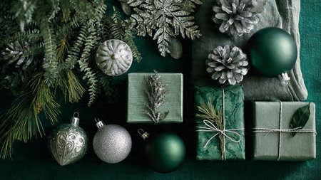 A refined green-and-silver border with subtle shine and balanced placement.の写真素材