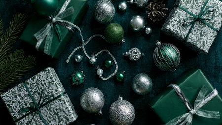 Strong green contrast border with delicate silver flakes around a white center.の写真素材