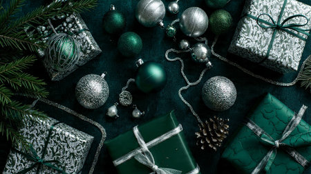A premium green-and-silver holiday layout with modern dの写真素材