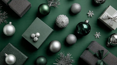 Light green Christmas frame accented with sharp silver snowflakes along the edges.の写真素材