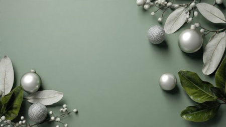 Vintage frame featuring textured green canvas and aged silver holiday elements.の写真素材