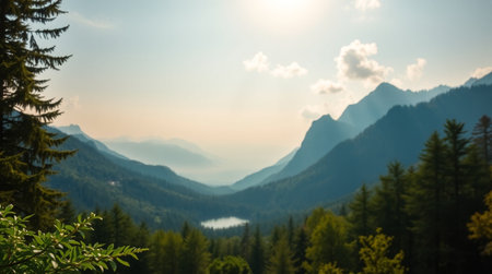 A calm forest river illuminated by dappled afternoon light.の写真素材