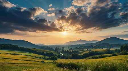 A hidden forest glade illuminated by soft beams of filtered light.の写真素材
