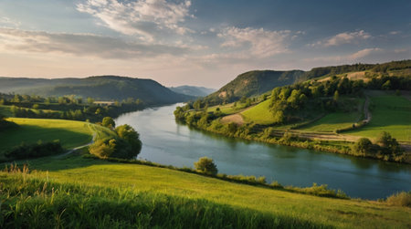 A mountain waterfall spraying fine mist into the air.の写真素材