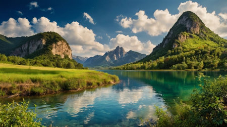 A hidden forest glade illuminated by soft beams of filtered light.の写真素材