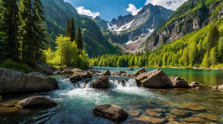 A vibrant hillside blanketed in blooming spring flowers.の写真素材