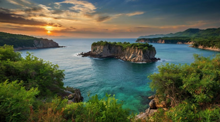 A forest clearing illuminated by soft morning sunlight.の写真素材