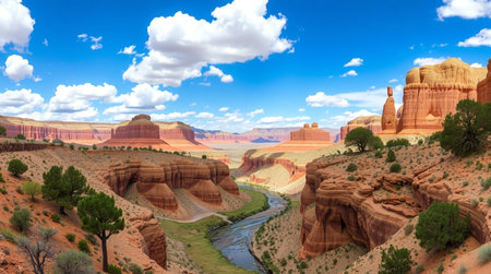 A changing autumn forest filled with orange and yellow hues.の写真素材