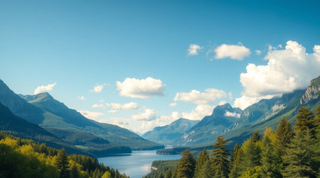 A tranquil green meadow with scattered blooming flowers.の写真素材