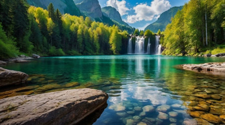 A peaceful beach with pale sand and clear blue waves.の写真素材