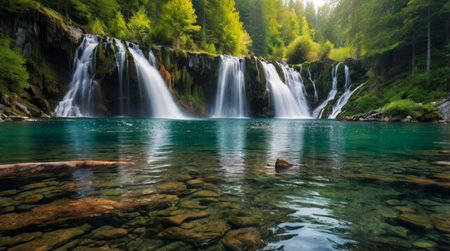 A calm forest clearing filled with birdsong.の写真素材