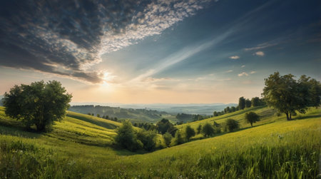 A golden wheat field rustling softly in the wind.の写真素材