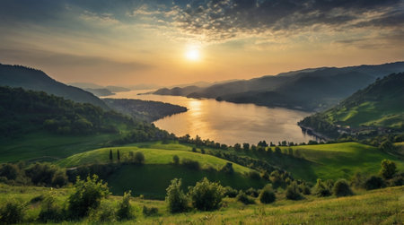 A sparkling alpine river twisting through rocky terrain.の写真素材