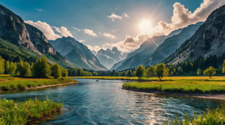 A tropical shoreline lined with tall coconut palm trees.の写真素材