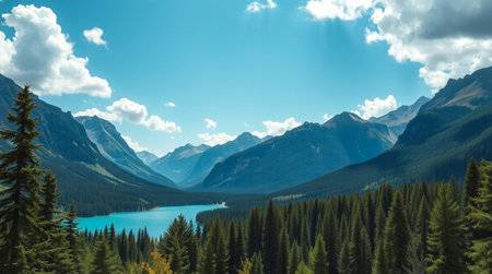 A turquoise mountain lake surrounded by rugged peaks.の写真素材