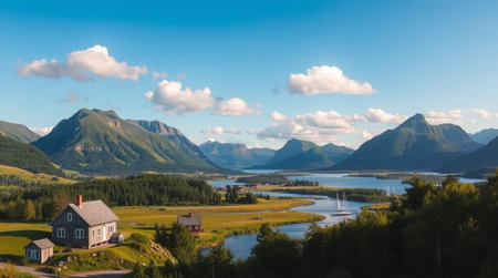 A wide golden desert with rippling sand dunes stretching endlessly into the horizon.の写真素材